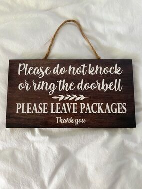 Please Do Not Knock Dark Wood Hanging Door Sign - White Lettering, 11x6